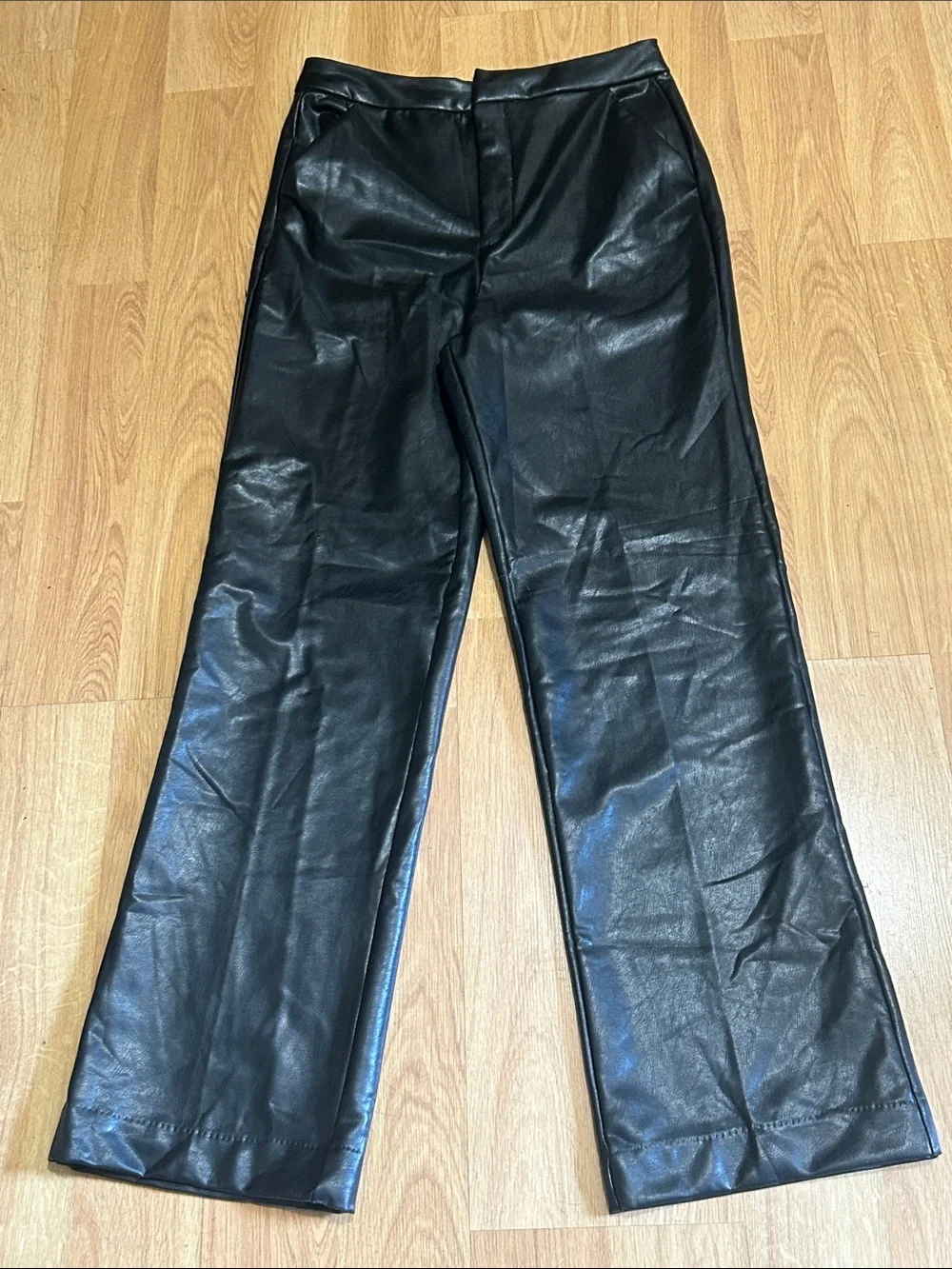 BBJ Los Angeles Black Faux Leather Wide Leg Trousers Size Large